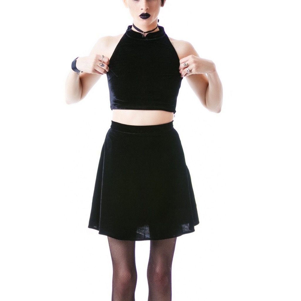 For Love & Lemons Velvet Crop Top + Skirt